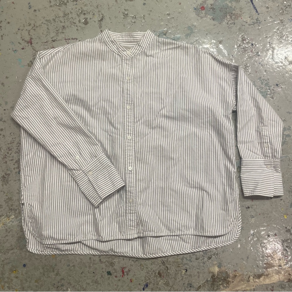 Everlane Mandarin Collar Striped Button Up Shirt Women’s Size 0 Oversized